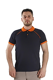 Siyah Turuncu Çizgili Polo Yaka Tişört